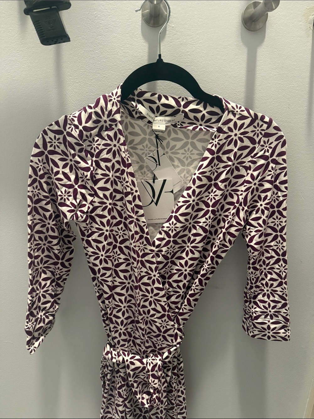 Diane Von Furstenberg Purple and White Geometric Wrap Dress